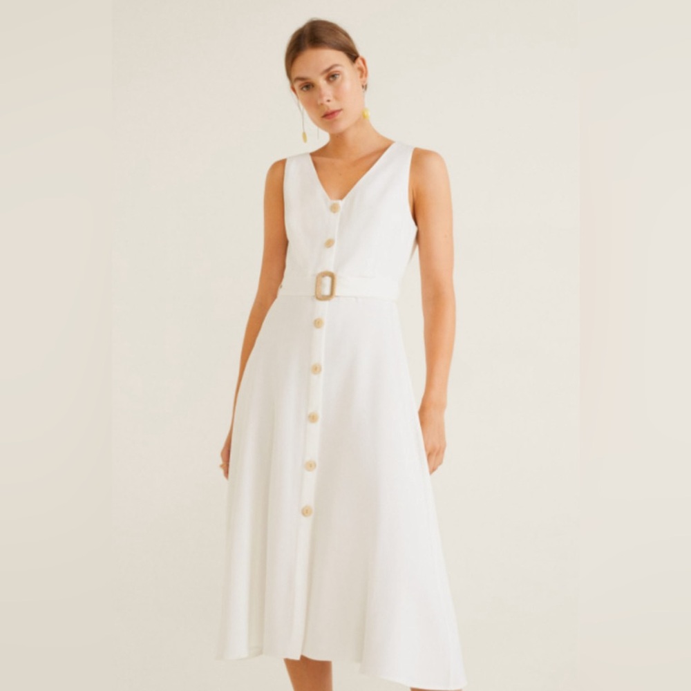 Mango Belt Midi Dress - White
